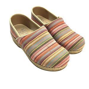 Dansko Vegan Clogs Women's 36 US 6.5  Striped Espadrille Shoes Slip On Wedge